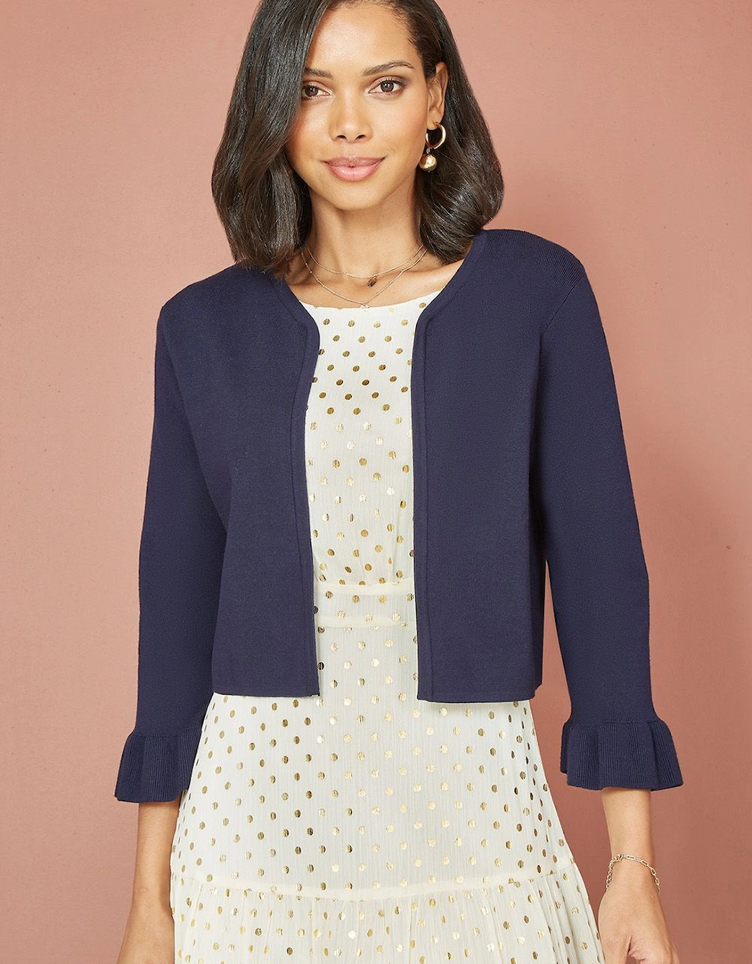 Navy Cropped Cardigan With Bell Sleeves, 2 of 1