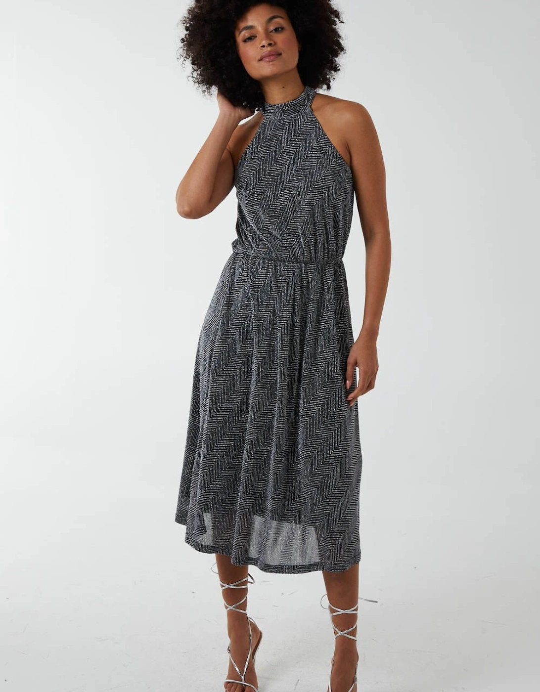 Blouson Elasticated Halter Midi Dress, 2 of 1