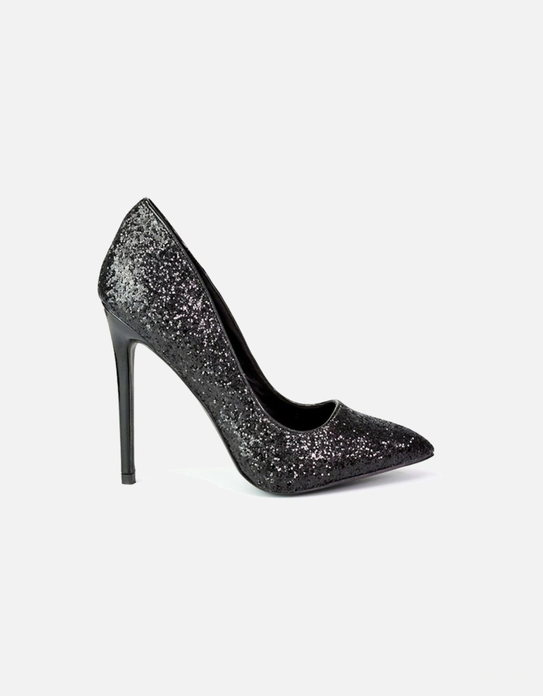 'Emerald' Pointed Toe Court Shoes Glitter Stiletto High Heels