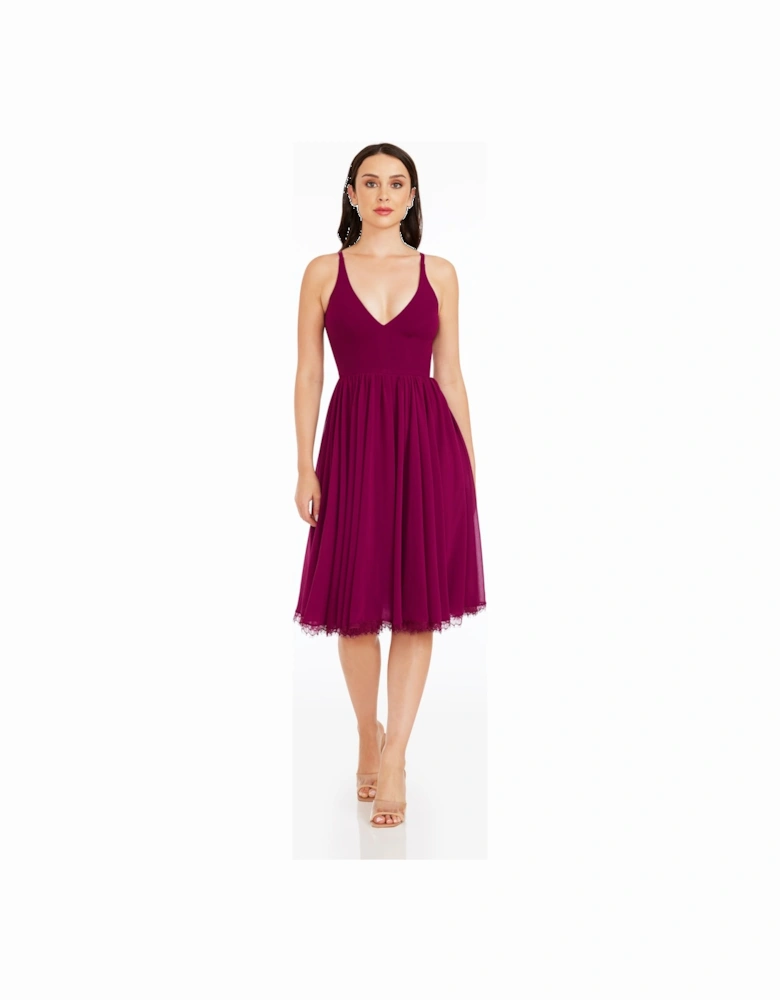 Alicia Plunging Fit And Flare Midi Dress Plain