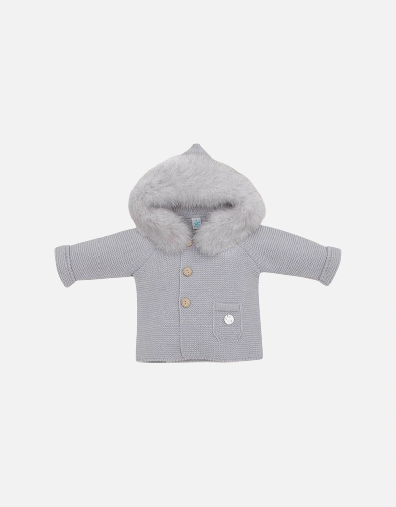 Grey Knit Faux Fur Cardigan