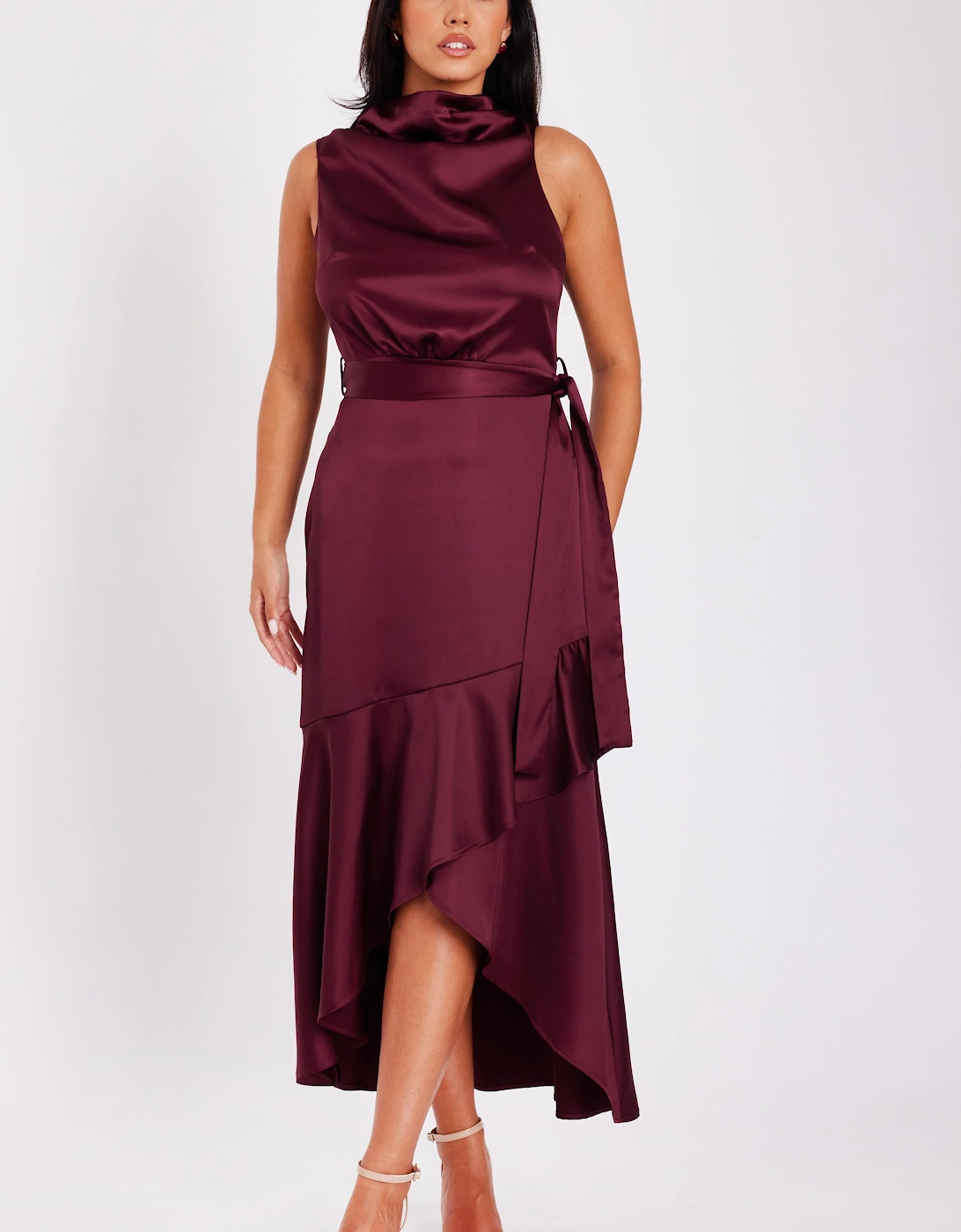 Red Satin Dip Hem Midaxi Dress, 2 of 1