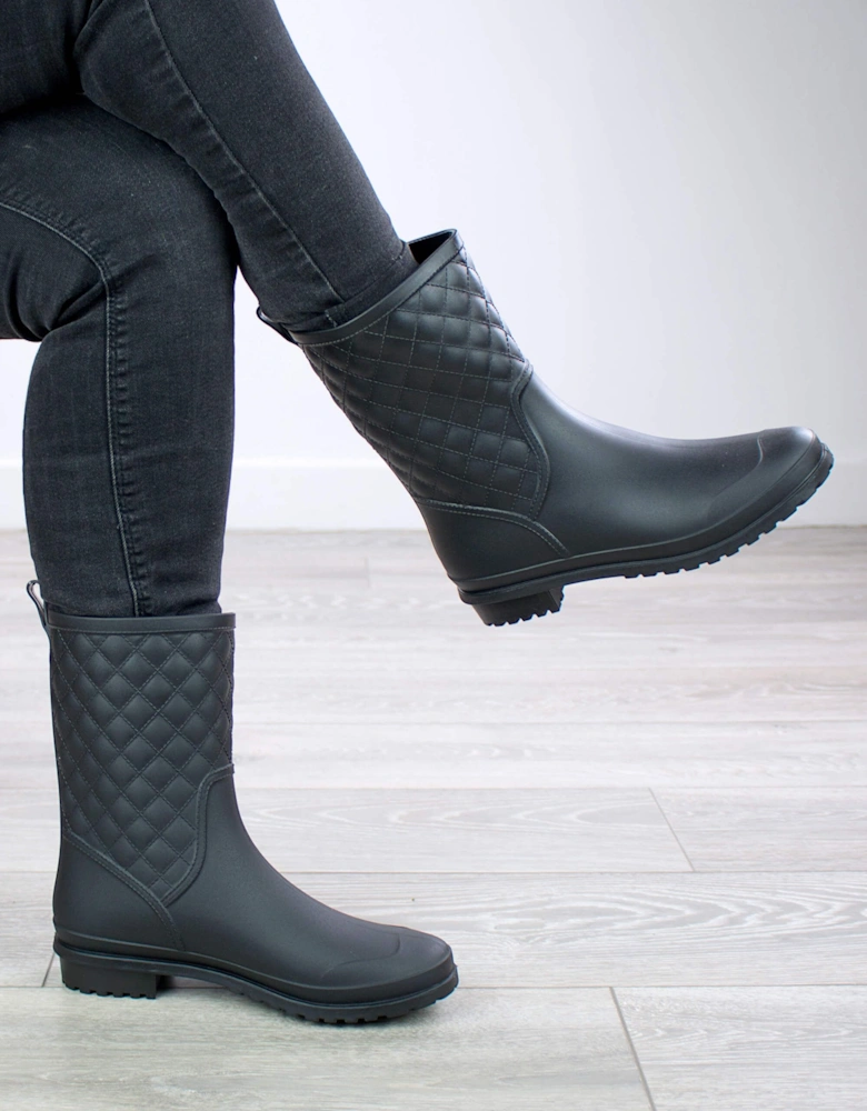 Low  Heel Wellies Quilted Wellingtons  Calf Boots