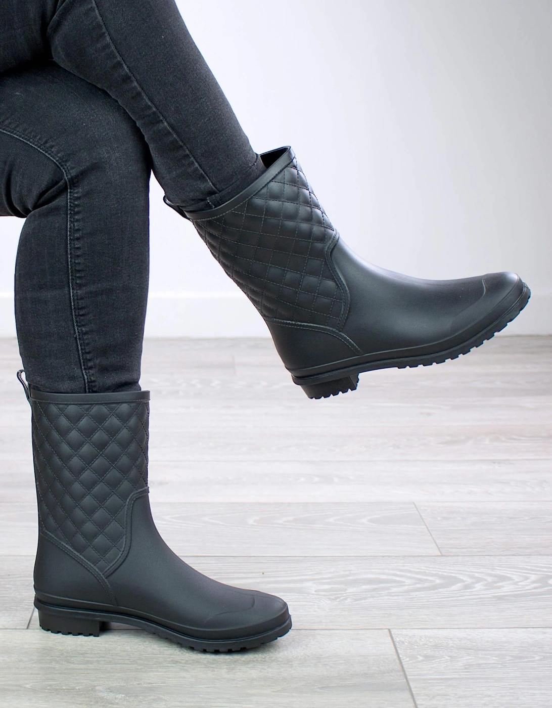 Low  Heel Wellies Quilted Wellingtons  Calf Boots, 2 of 1