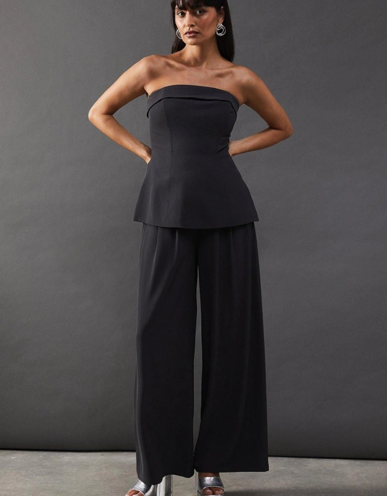 Drape Pleat Detail Wide Leg Trouser