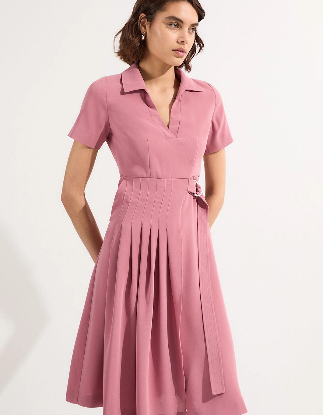 Petite Compact Stretch Zip Through Colourblock Tailored Midi Dress, 2 of 1