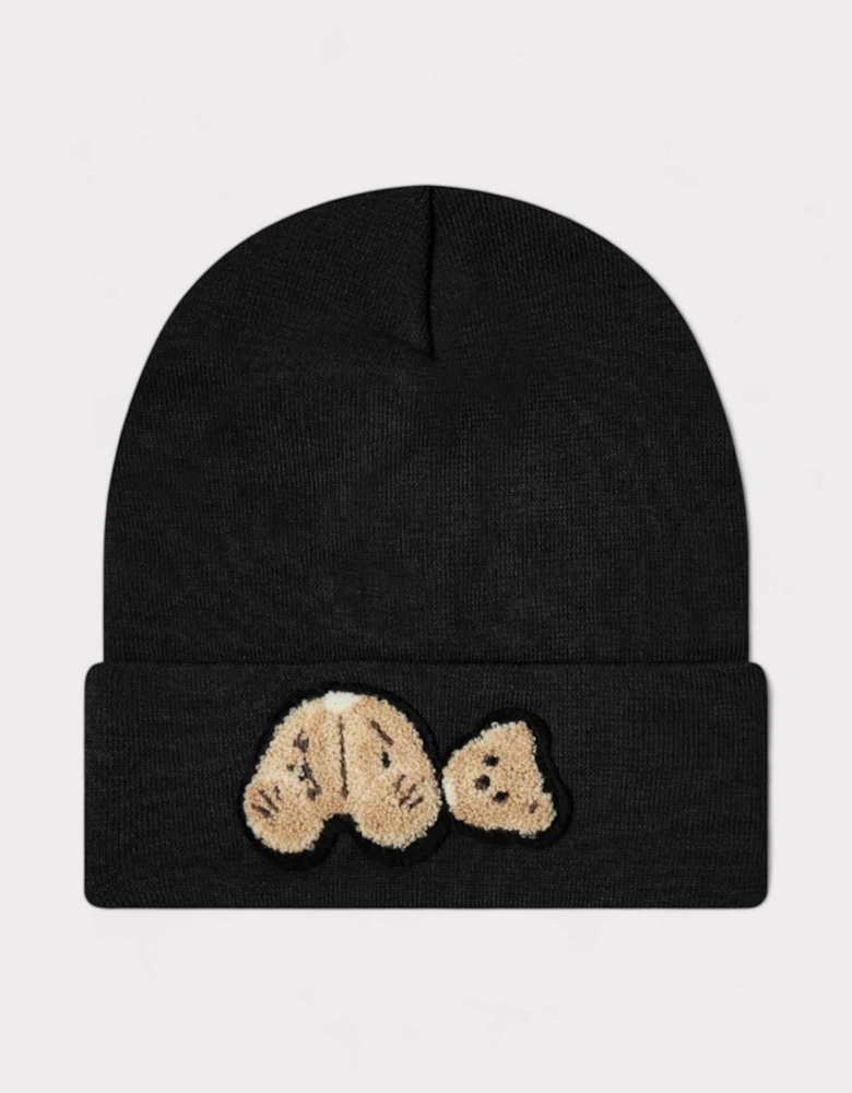 Bear Printed Beanie Black