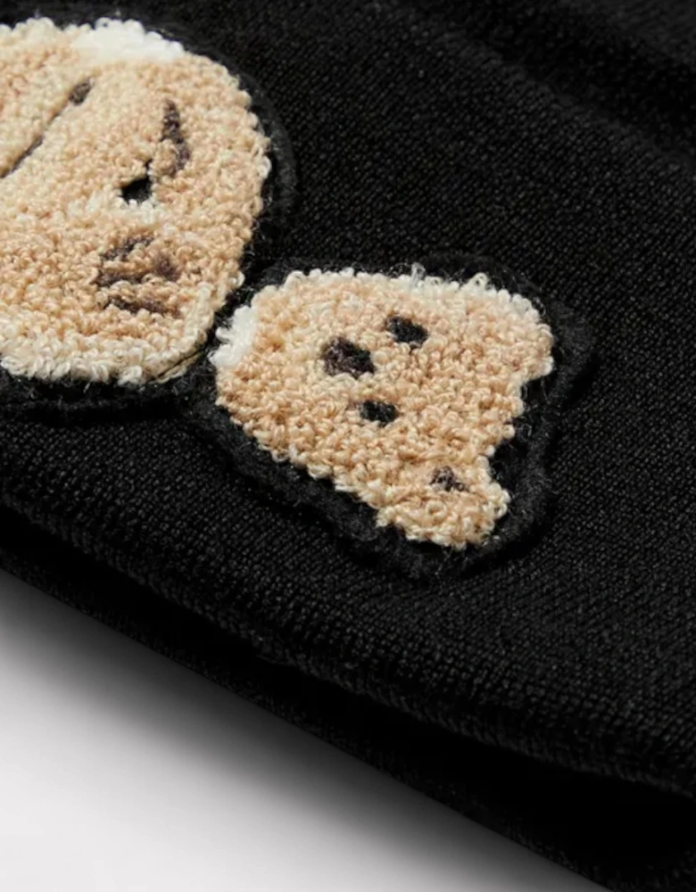Bear Printed Beanie Black