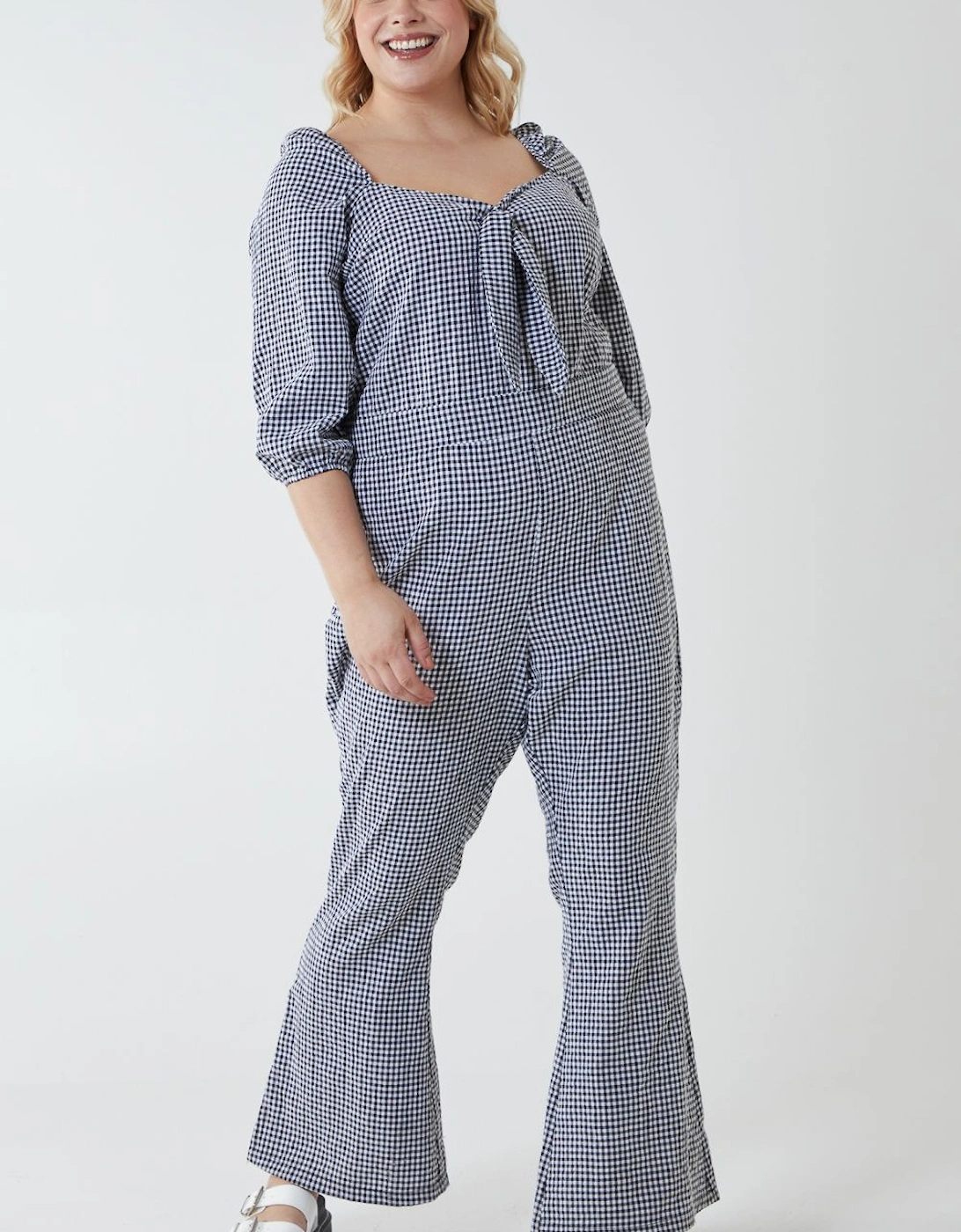 Curve Milkmaid Gingham Jumpsuit, 2 of 1