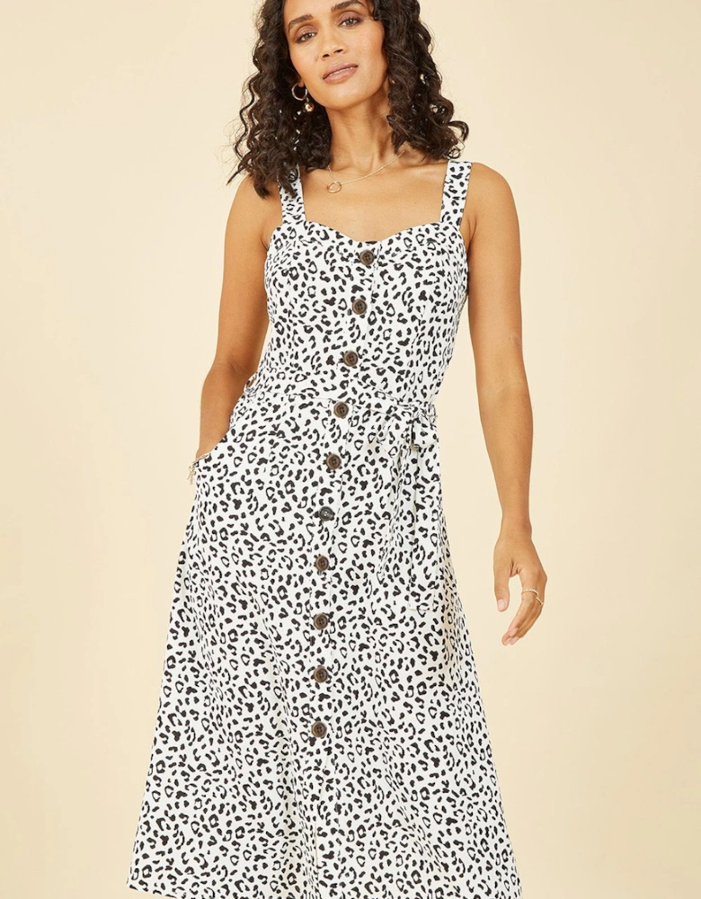 White Animal Print Button Up Sundress