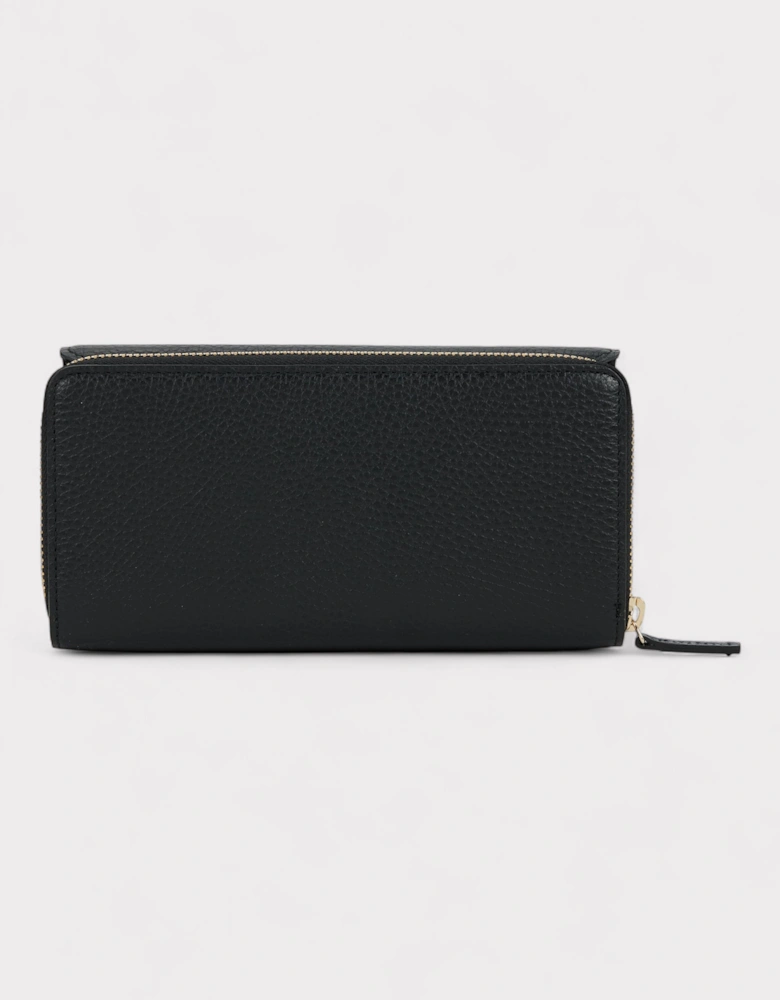Black Leather Long Wallet Silver Hardware