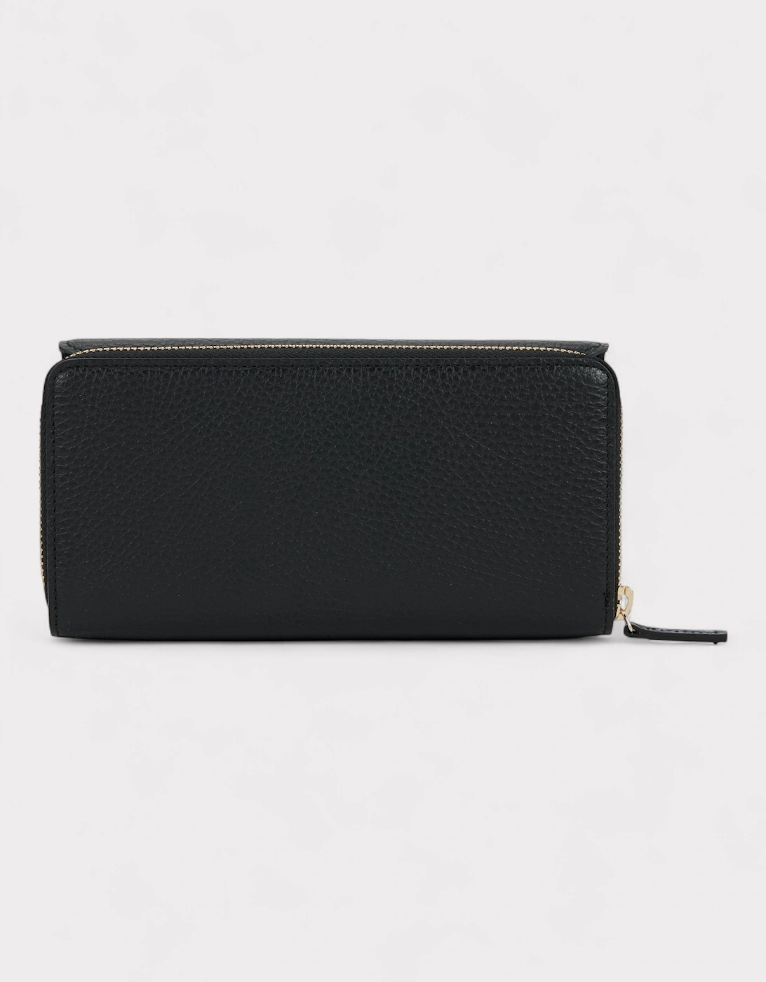 Black Leather Long Wallet Silver Hardware