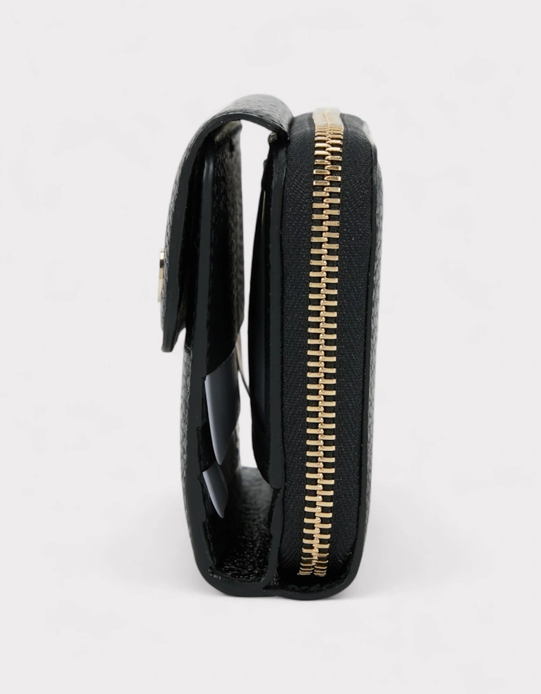Black Leather Long Wallet Silver Hardware