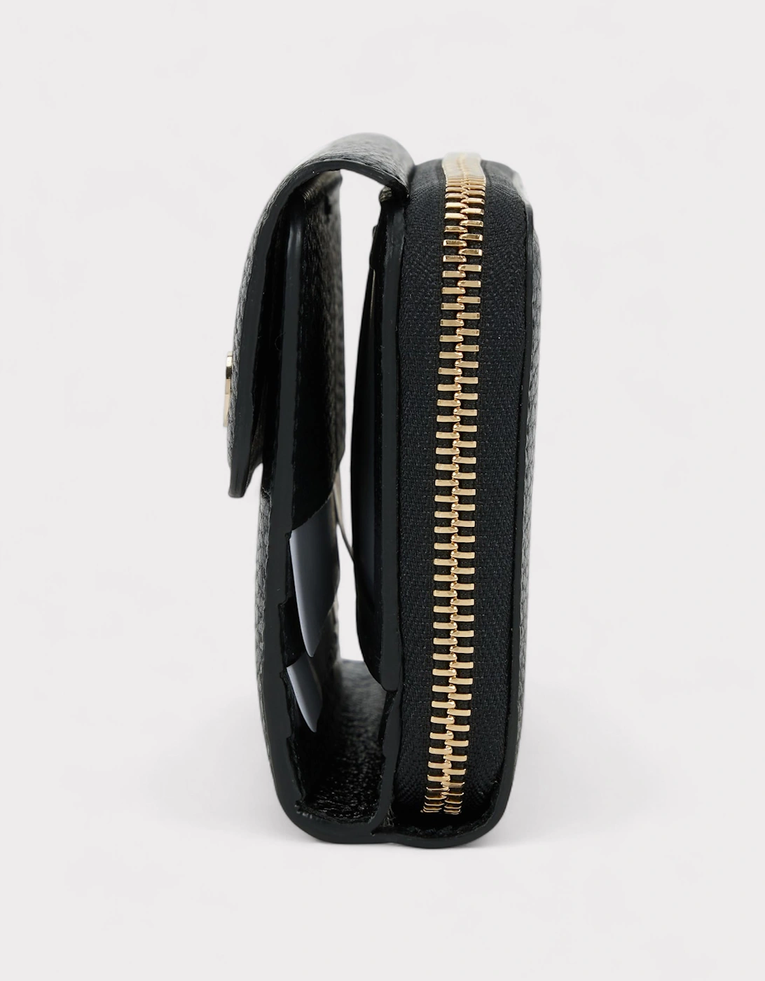 Black Leather Long Wallet Silver Hardware