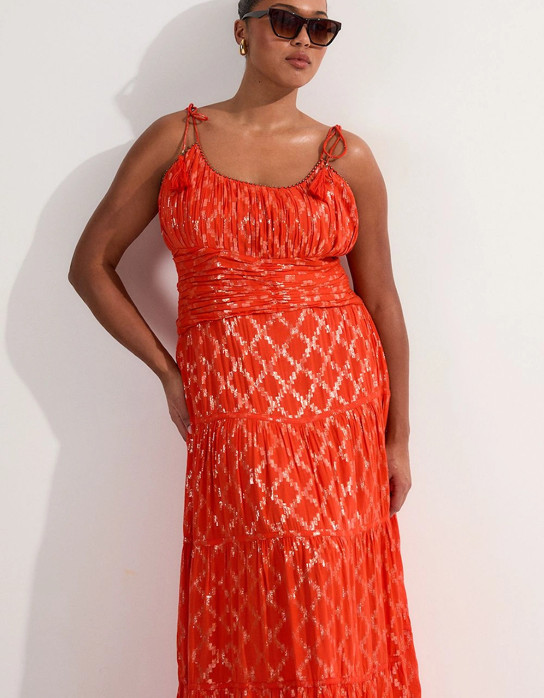 Plus Size Metallic Viscose Georgette Strappy Woven Sun Dress, 2 of 1