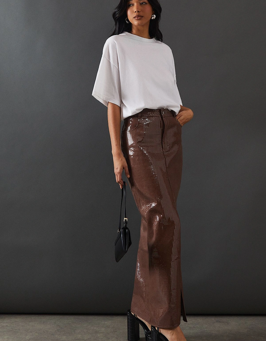 Premium All Over Shimmer Denim Maxi Skirt, 2 of 1