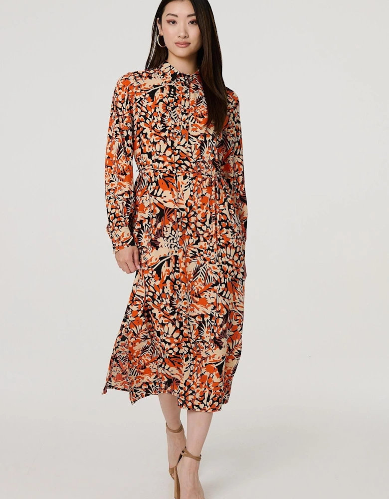 Floral Long Sleeve Midi Shirt Dress