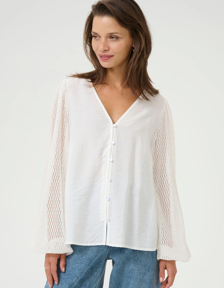 KAsonja V-Neck Buttoned Lace Blouse