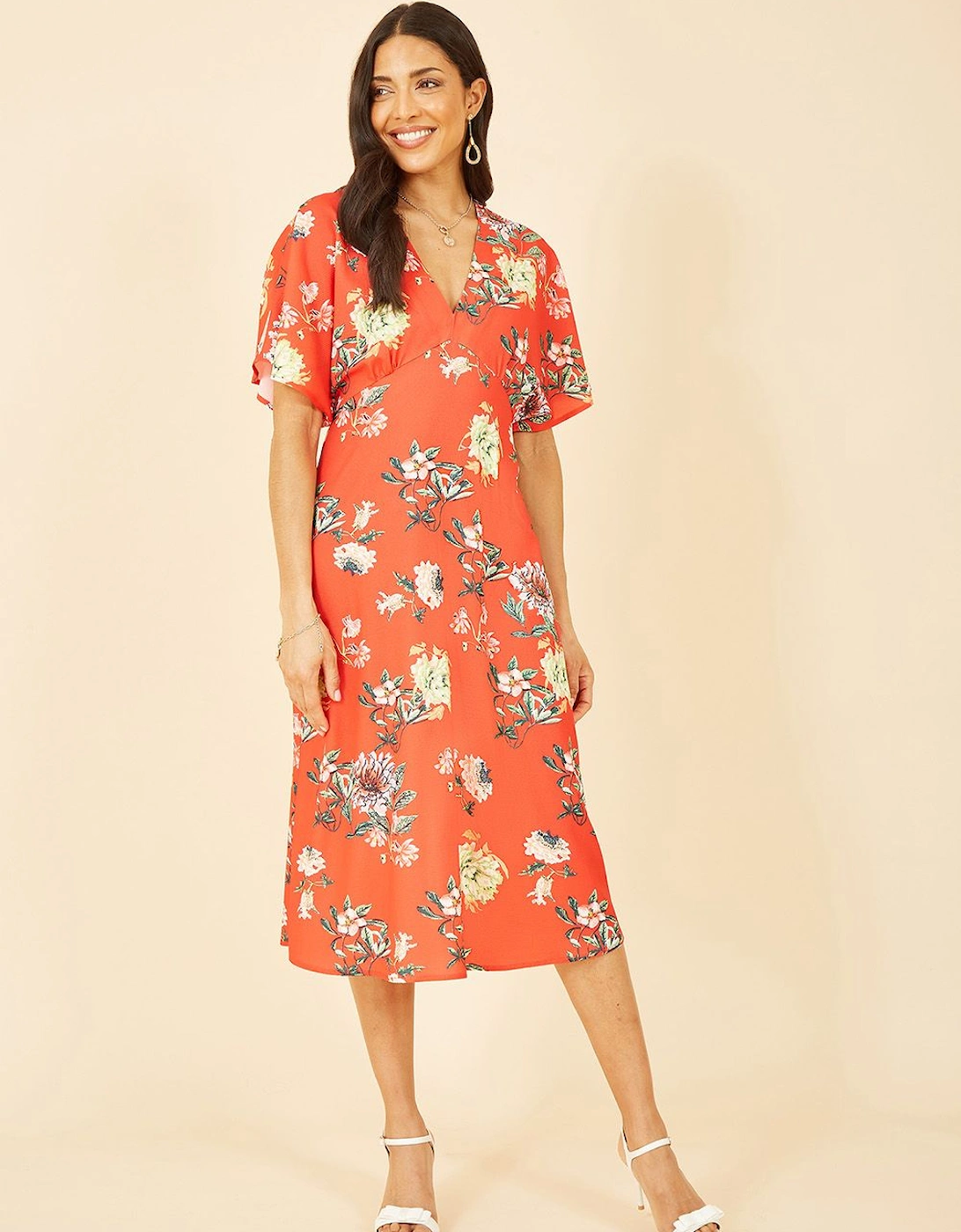 Red Floral Kimono Midi Dress, 2 of 1