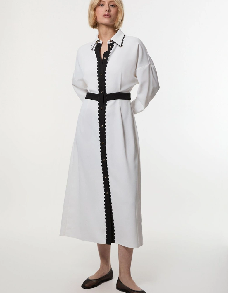 Petite Scallop Trim Woven Crepe Shirt Dress