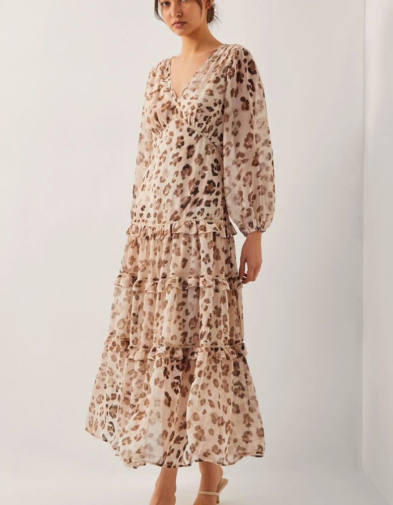 Leona Leopard Print Maxi Dress Brown