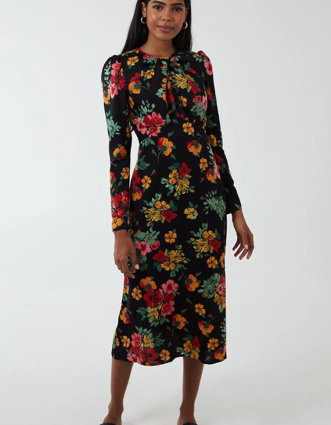 Floral Twist Panel Fit And Flare Midi Dress, 2 of 1