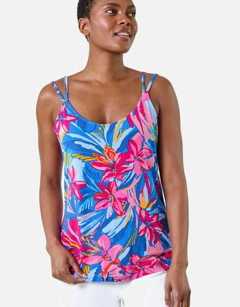 Tropical Floral V-Neck Strap Detail Cami Top