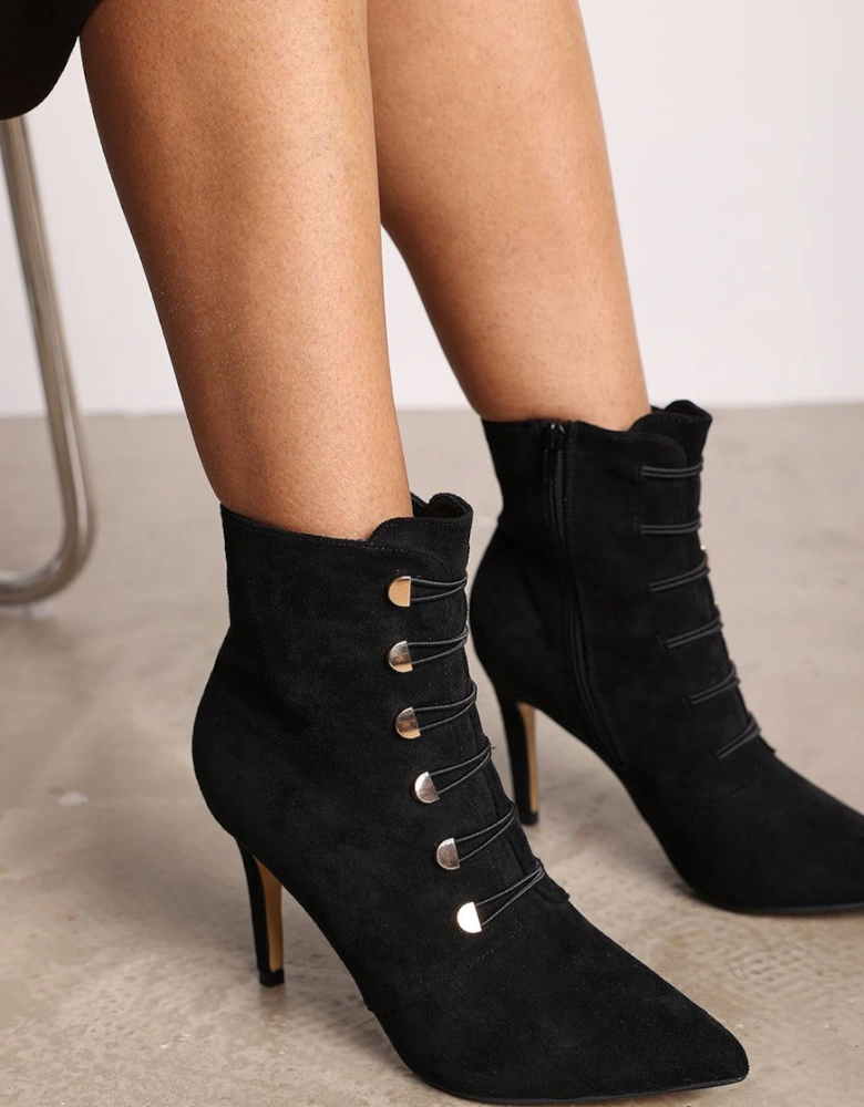 'Jodie' Suede Stiletto Heel Ankle Boots With Gold Detail