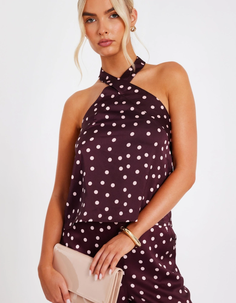 Brown Polka Dot Halter Top