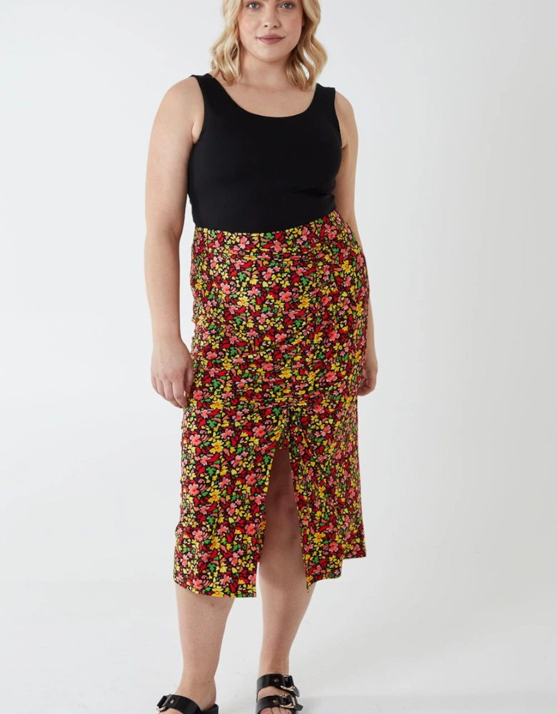 Curve Plus Size Ruched Front Midi Skirt