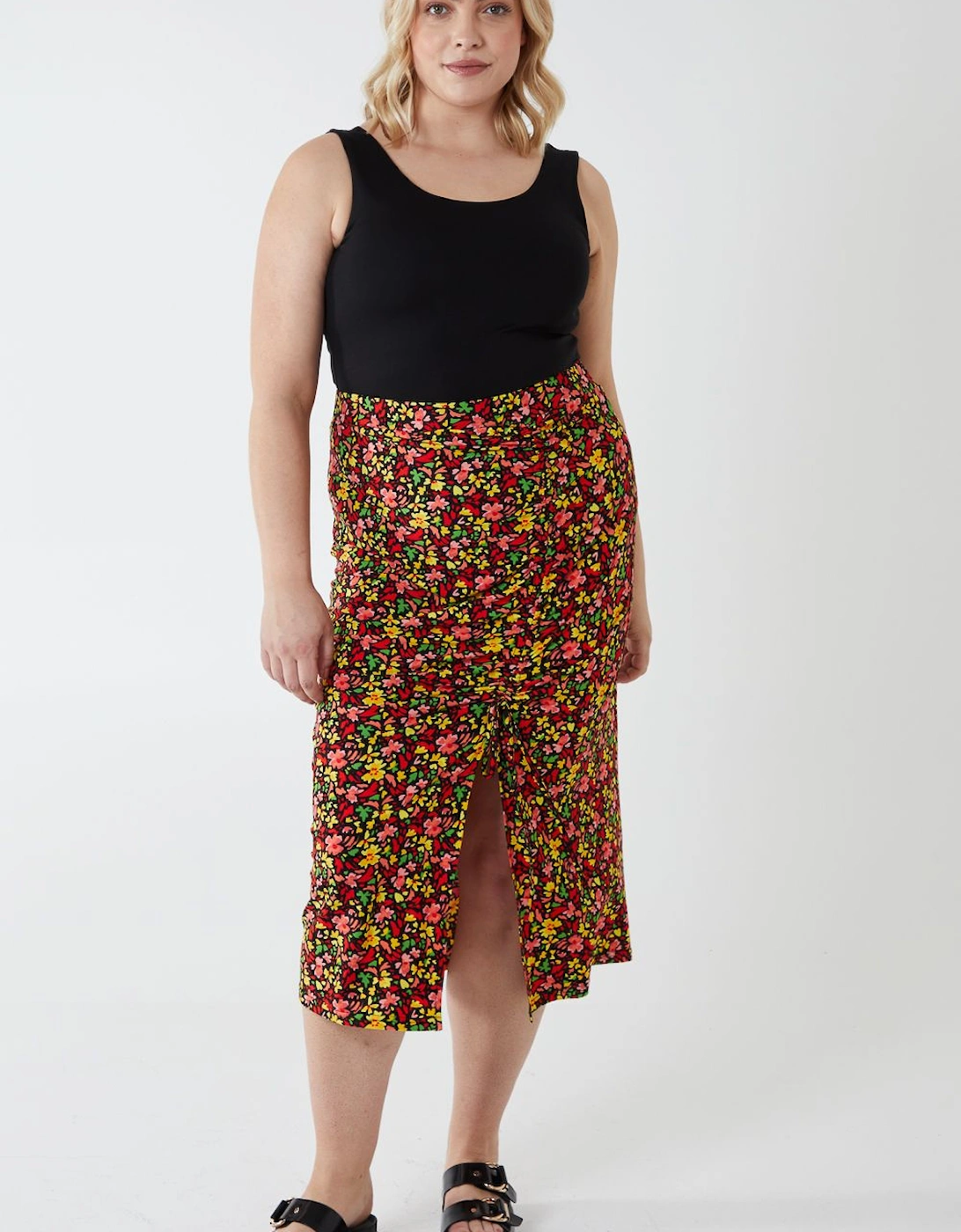 Curve Plus Size Ruched Front Midi Skirt, 2 of 1