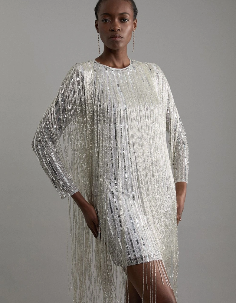 Petite Embellished And Beaded Tassel Woven Mini Dress