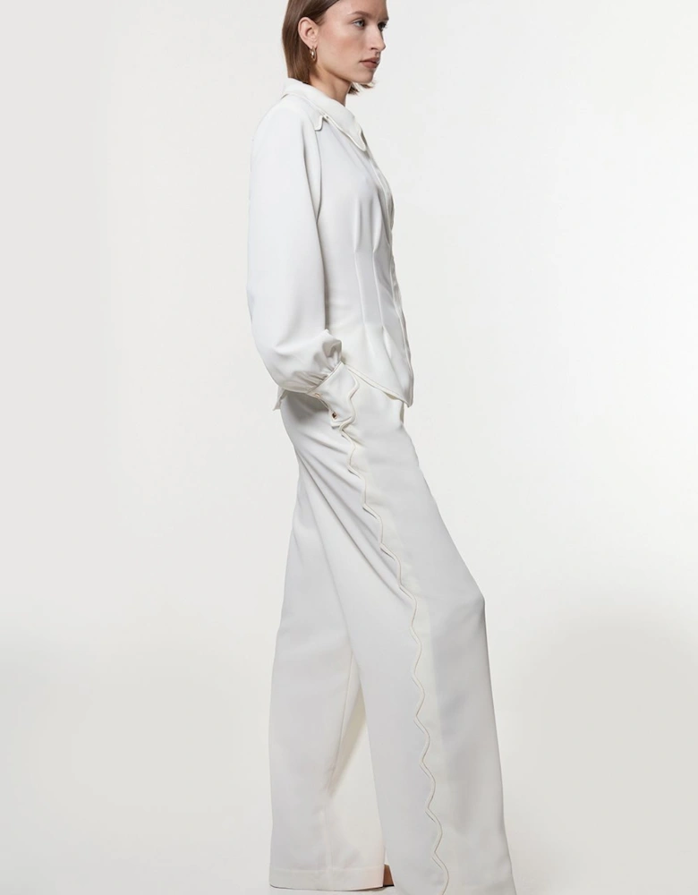Scallop Trim Twill Woven Crepe Trouser
