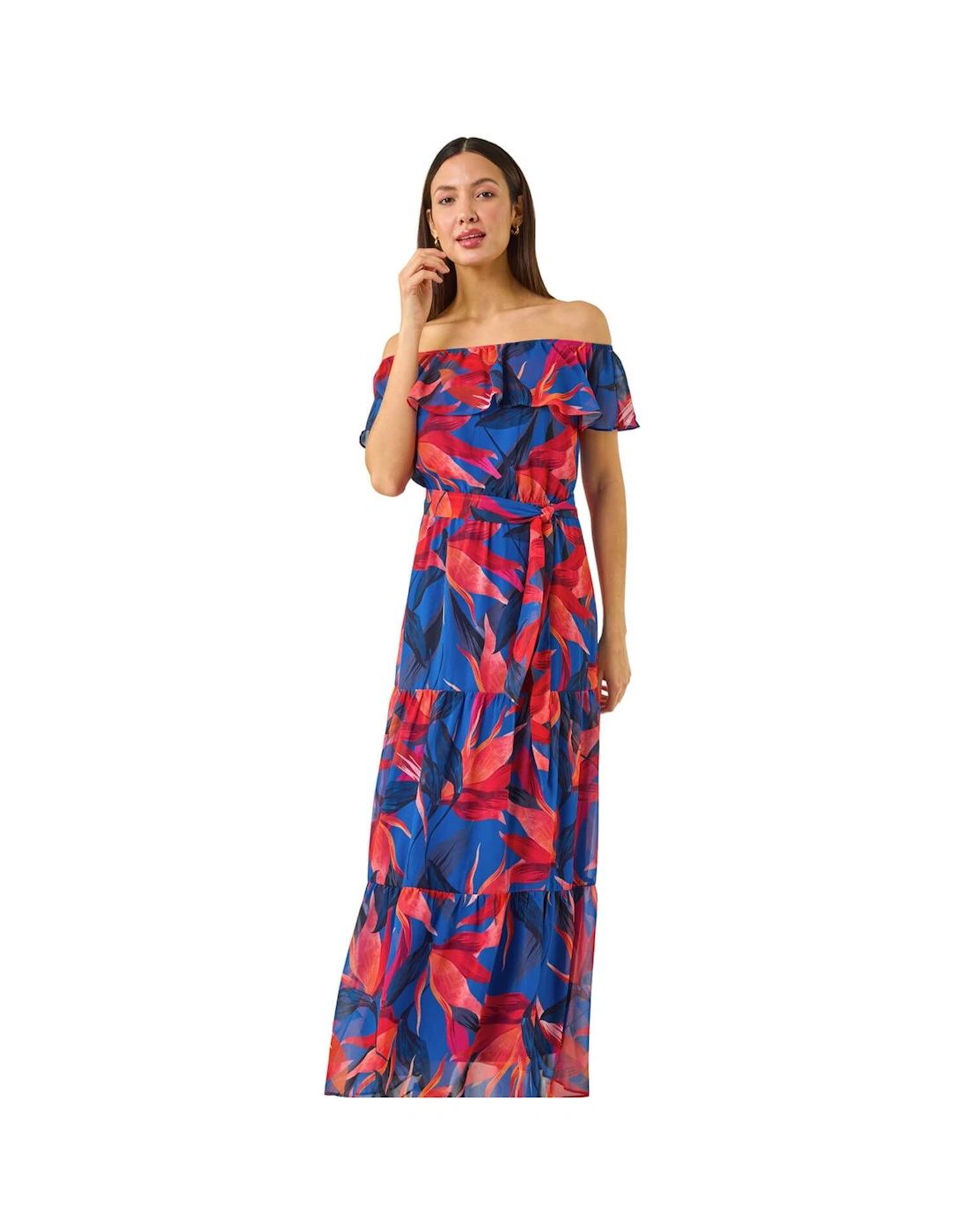 Floral Print Bardot Belted Maxi Dress, 2 of 1