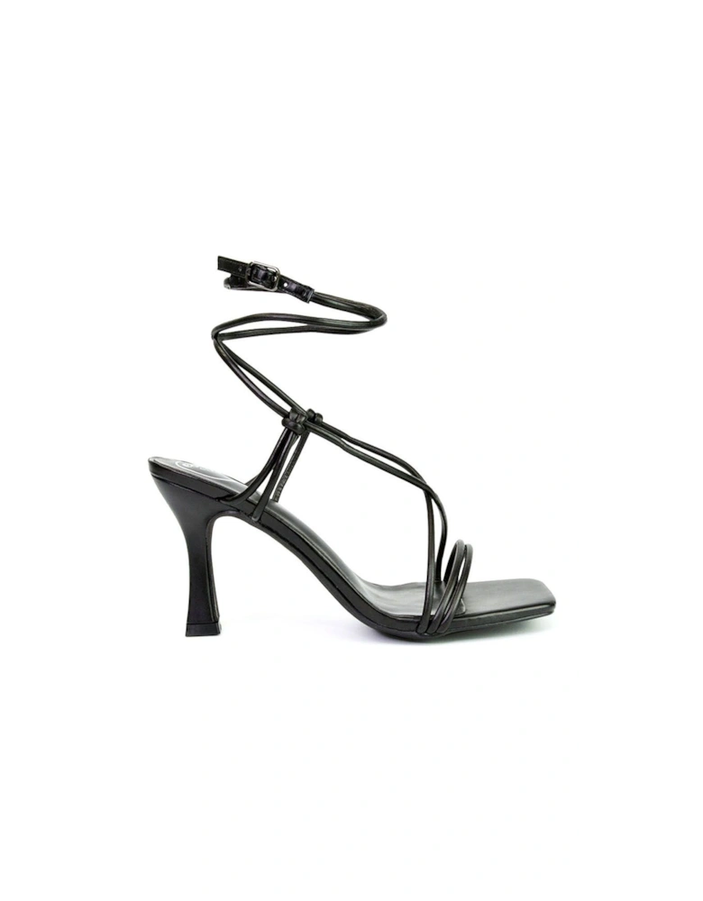 'Carys' Buckle Lace Up Strappy Stiletto Square Toe Mid High Heel Sandals