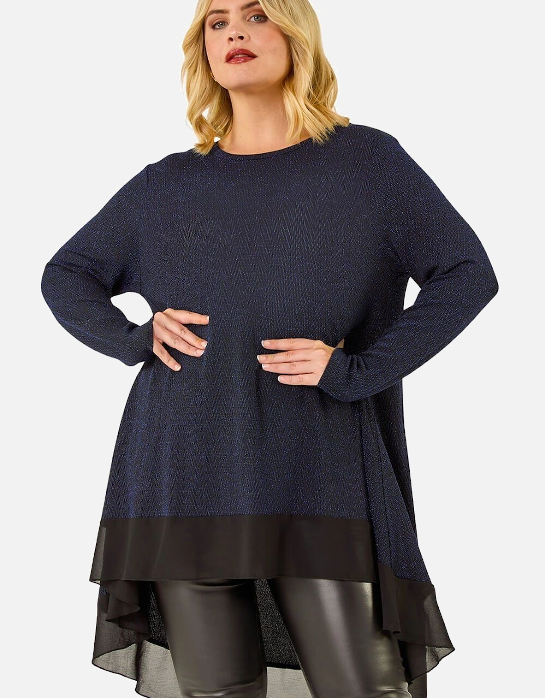 Curve Glitter Chiffon Hem Tunic Top, 2 of 1