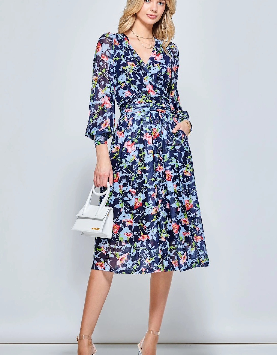 Floral Long Sleeve Mesh Midi Dress, 2 of 1