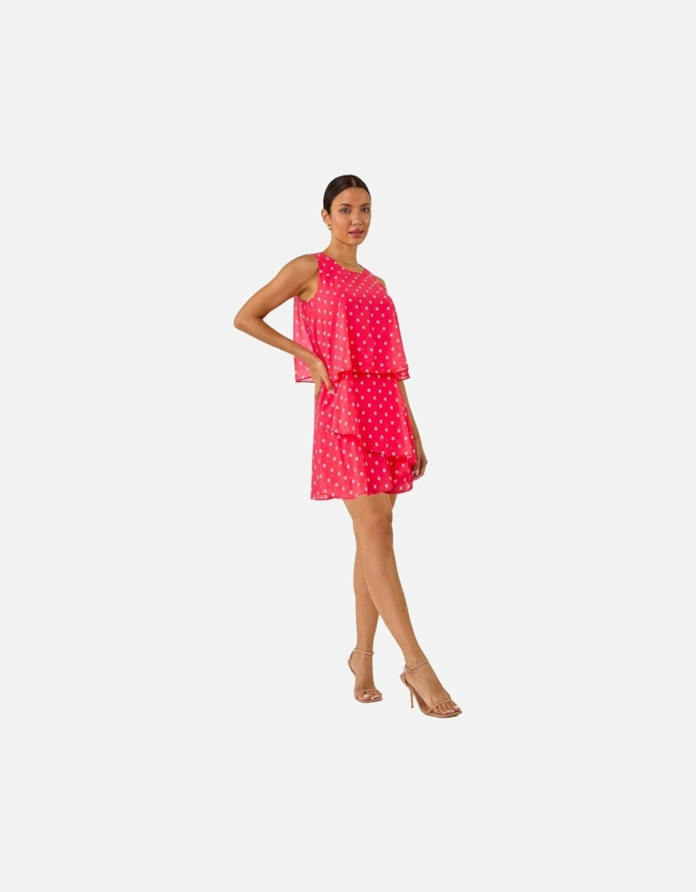 Sleeveless Polka Dot Print Tiered Playsuit
