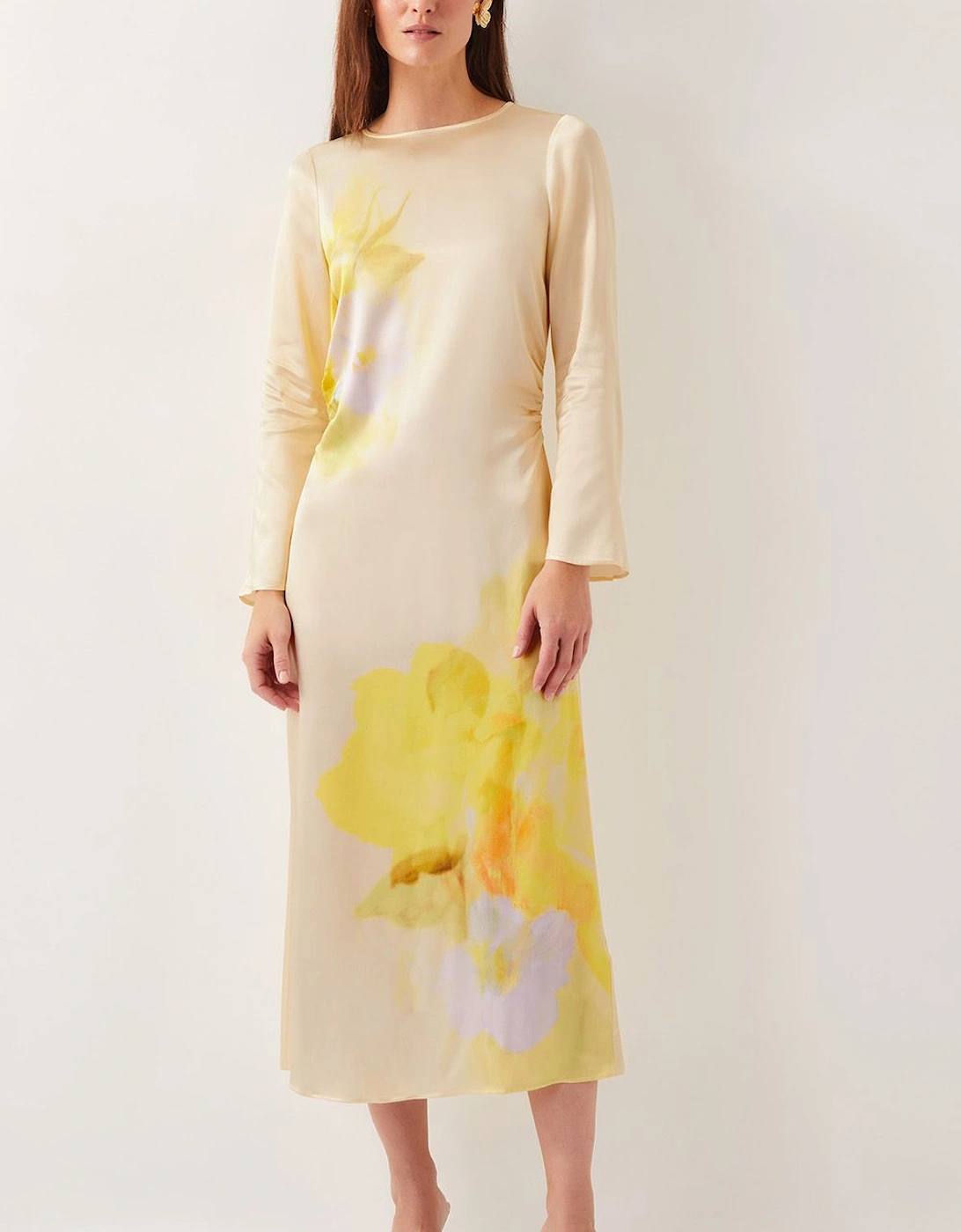 Camile Floral Satin Midi Dress Yellow, 2 of 1