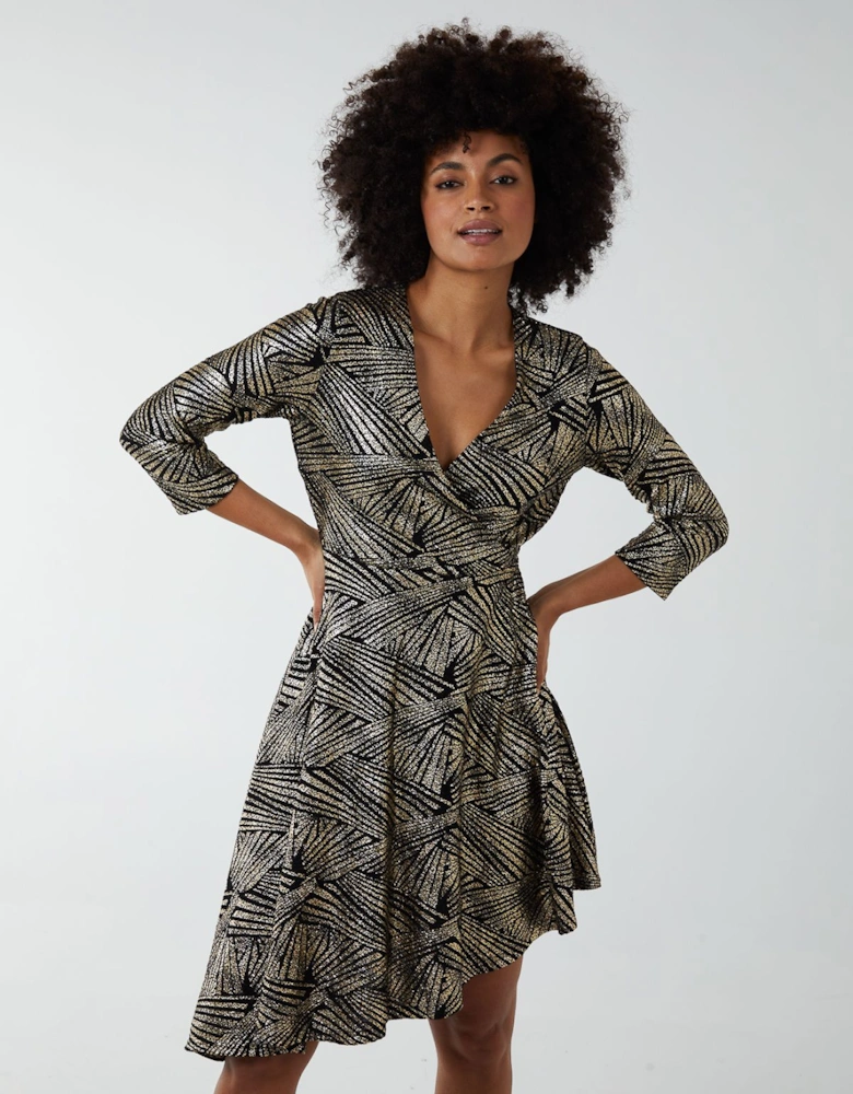 Asymmetric Metallic Animal Foil Wrap Dress