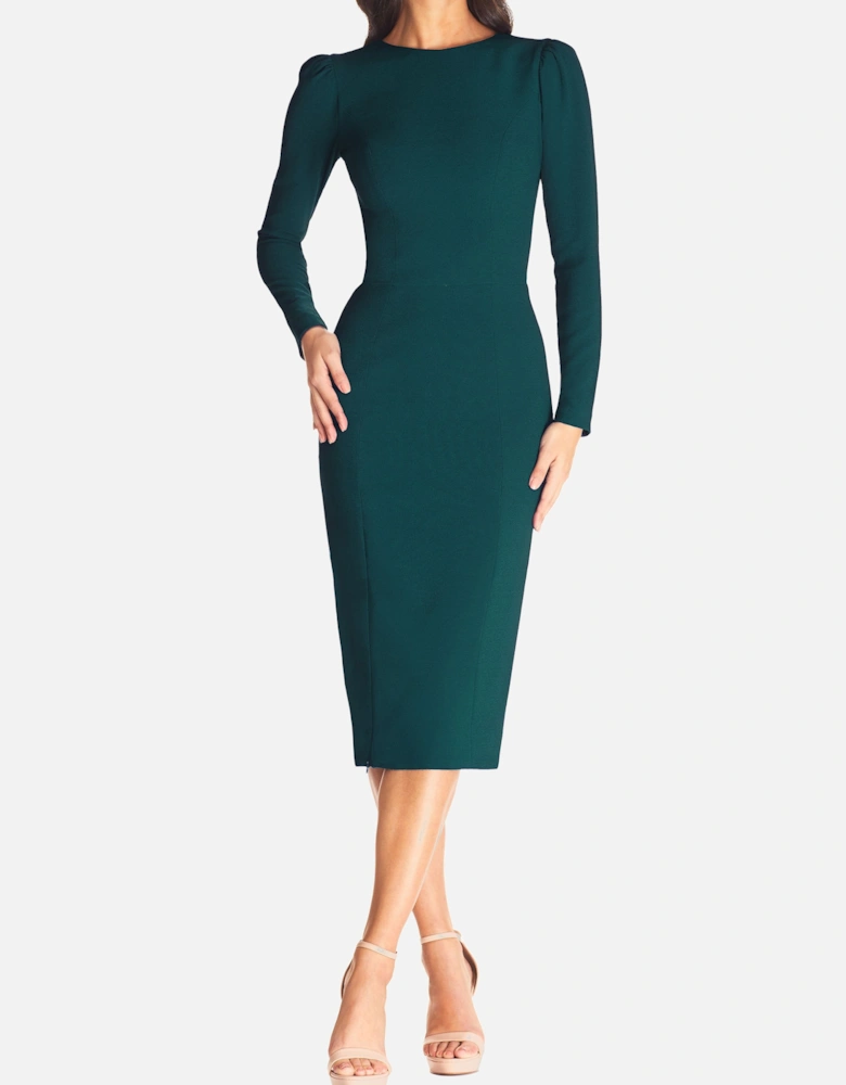 Nadia Puff Sleeve High Slit Midi Dress Plain