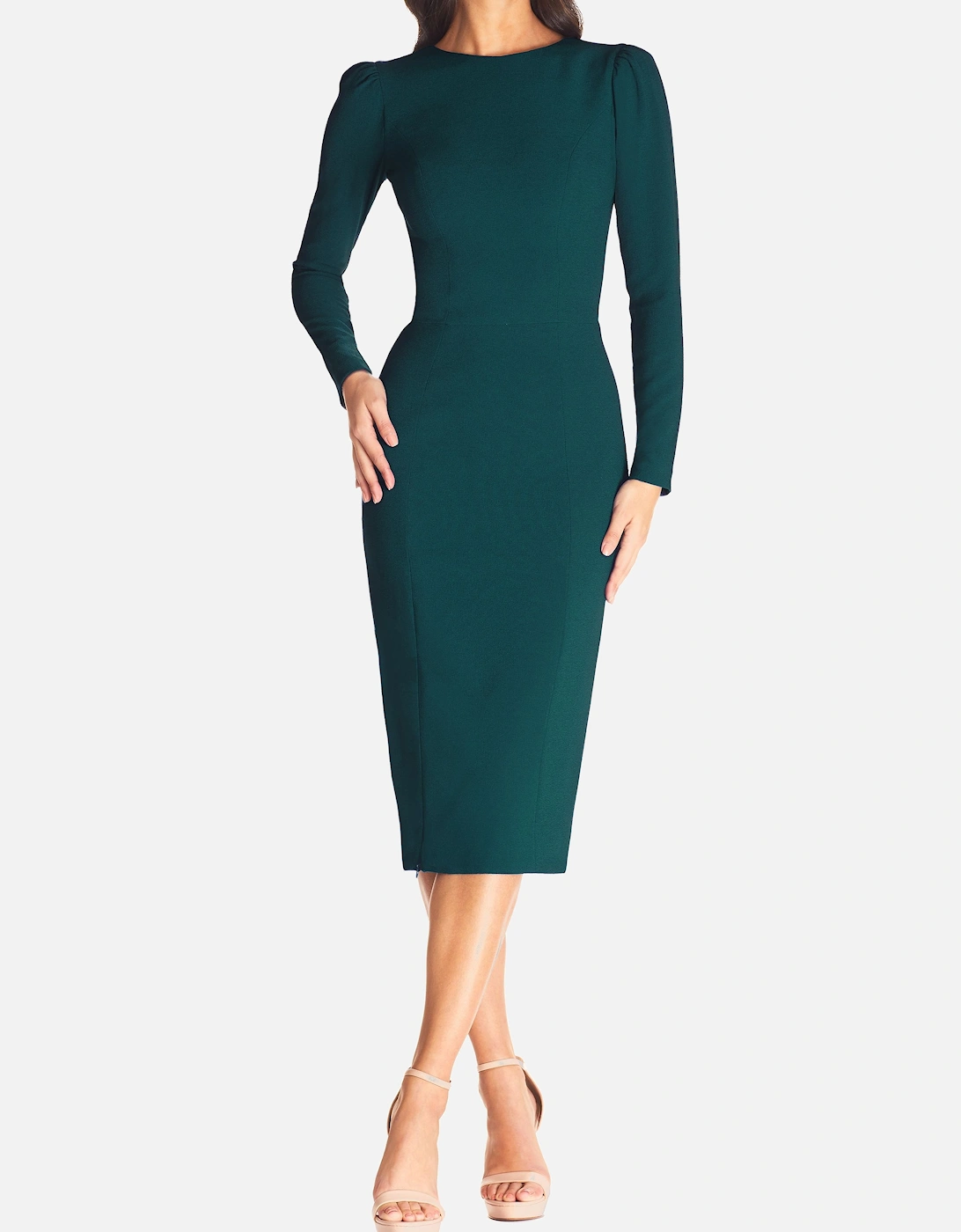 Nadia Puff Sleeve High Slit Midi Dress Plain, 2 of 1