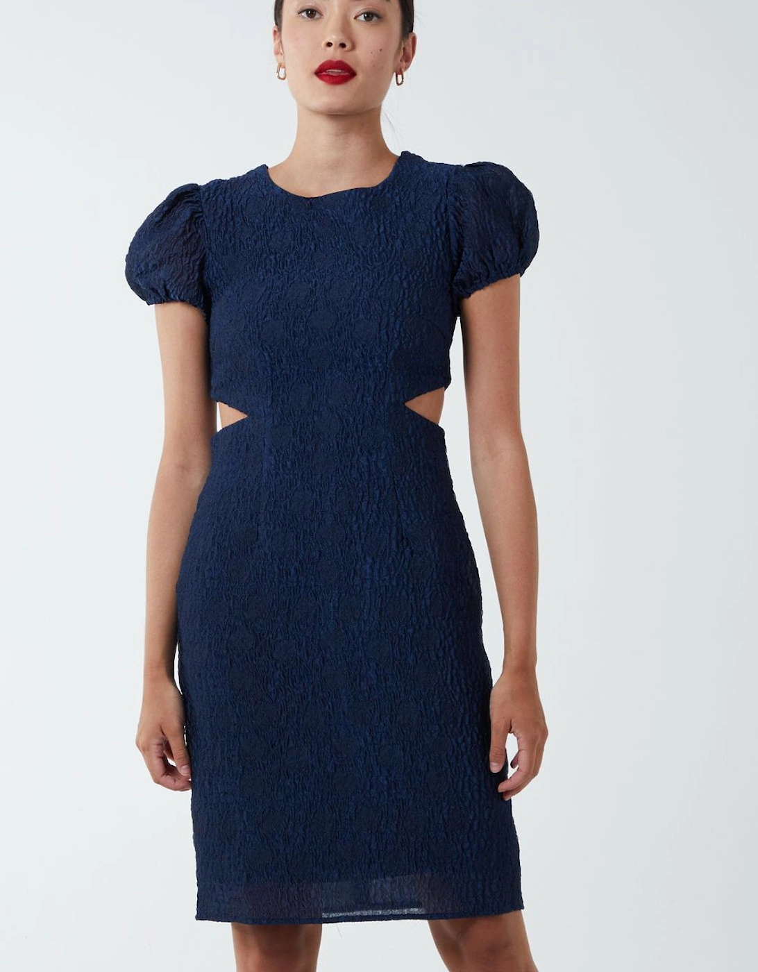 Side Cut Out Puff Sleeve Shift Dress, 2 of 1