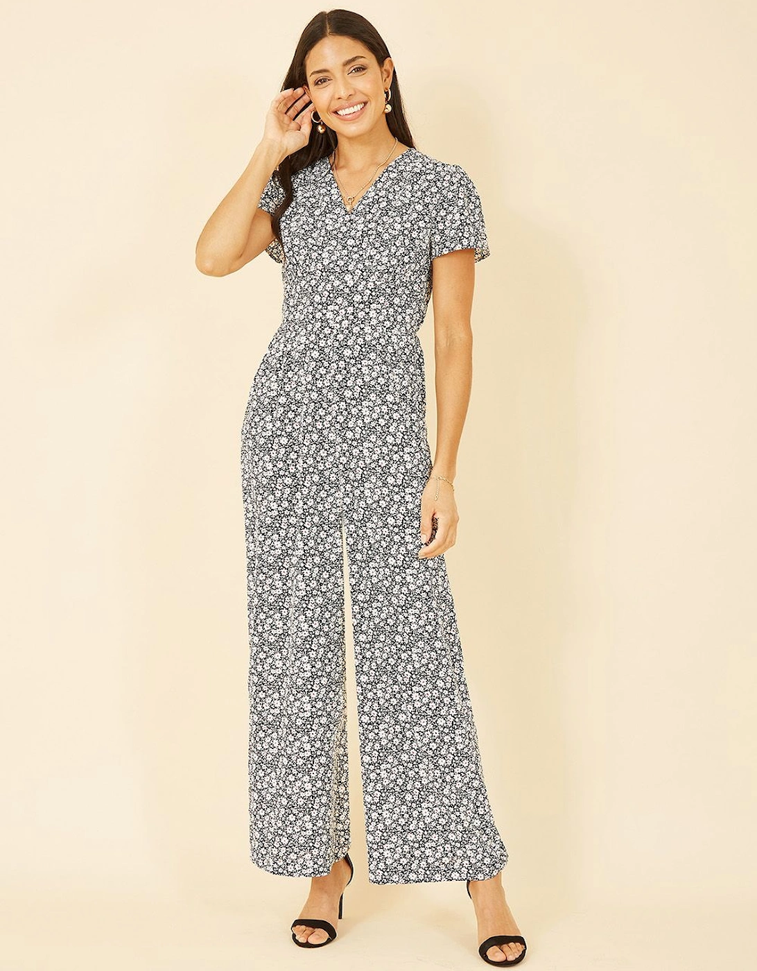 Black Ditsy Floral Wrap Jumpsuit, 2 of 1