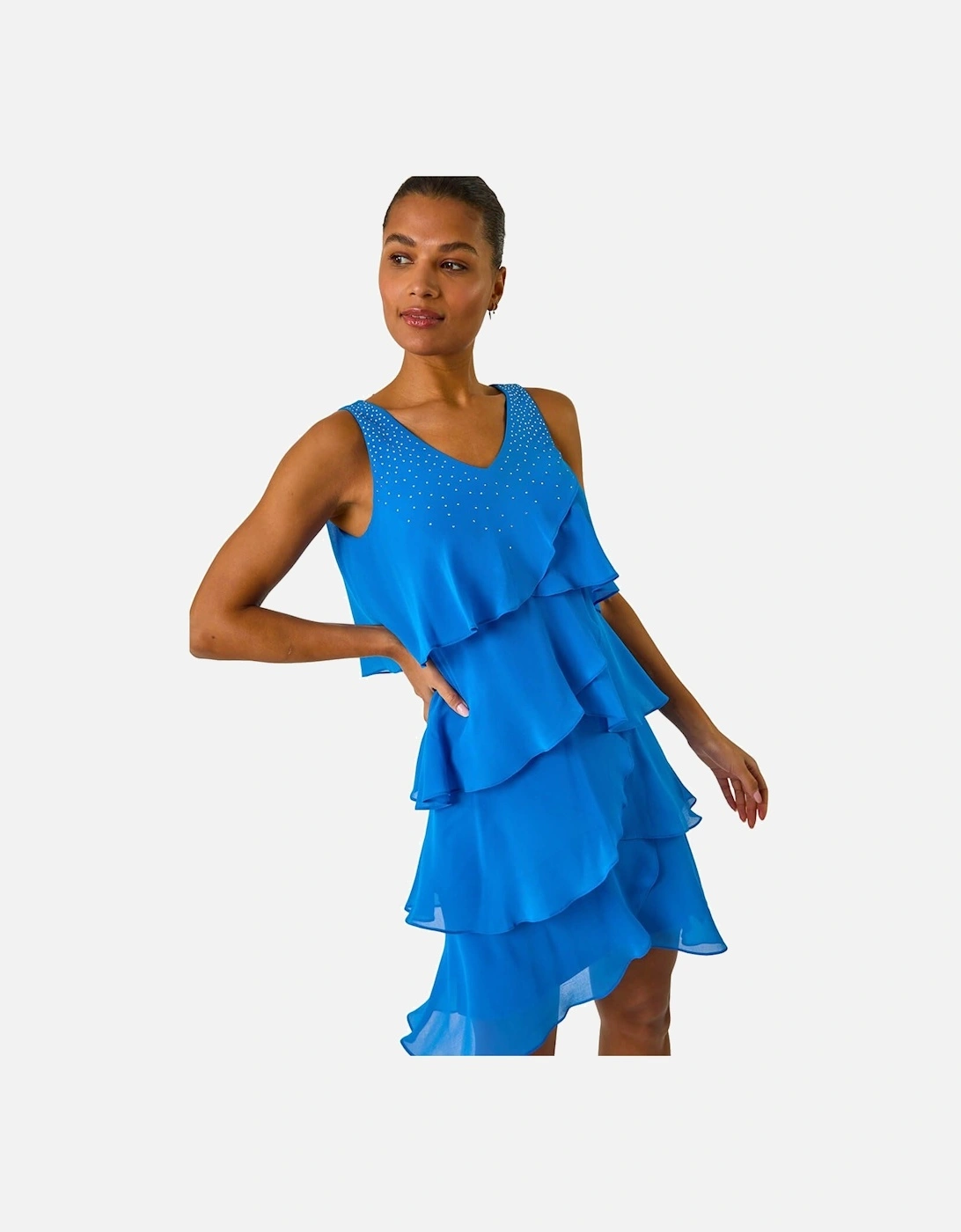Embellished Hotfix Tiered Chiffon Dress, 2 of 1
