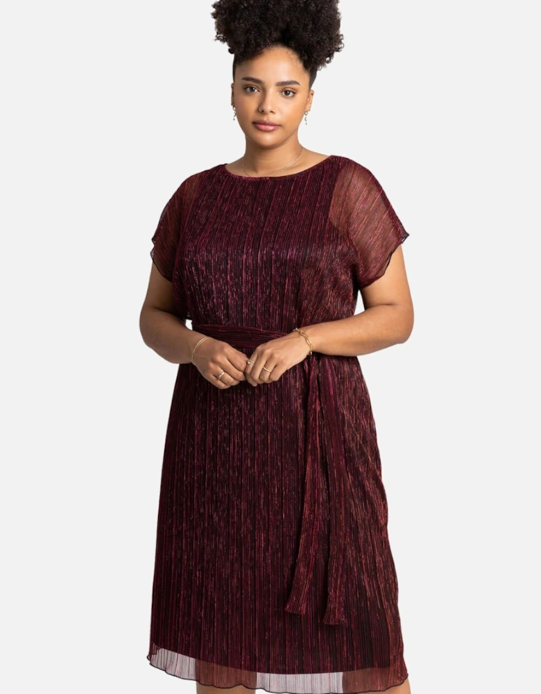 Curve Metallic Plisse Midi Dress