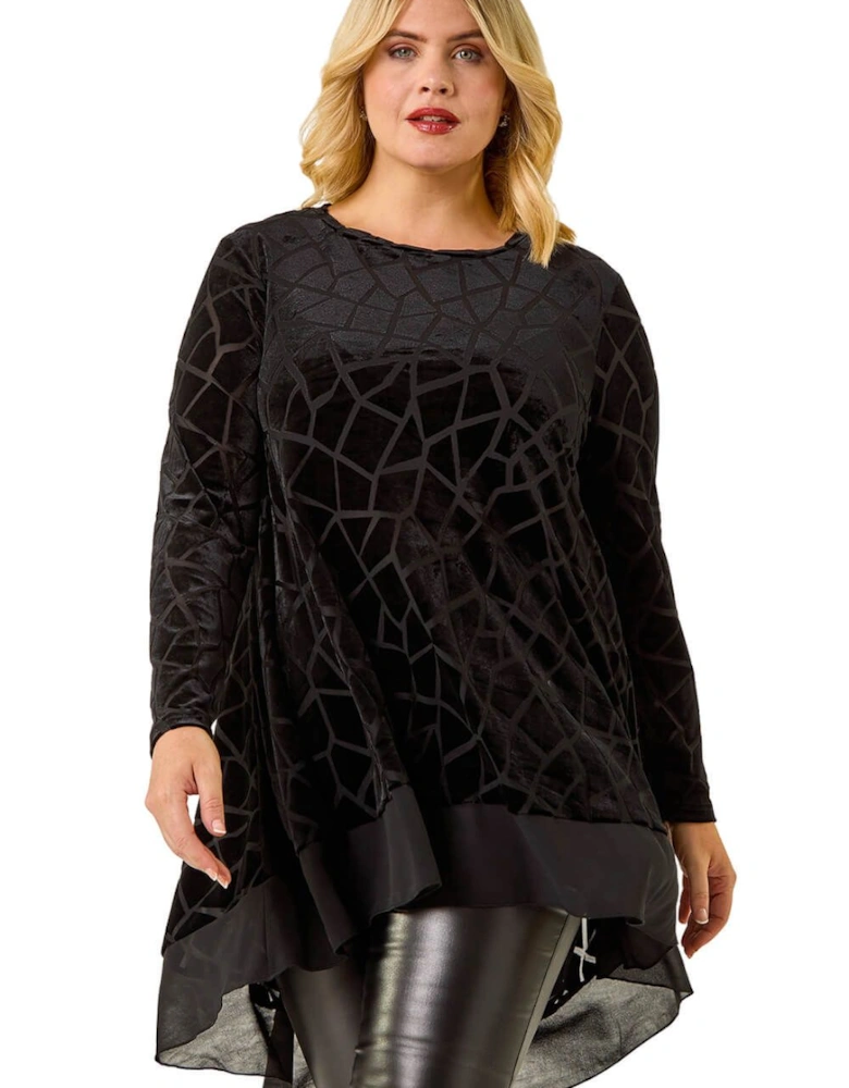 Curve Velvet Chiffon Hem Top