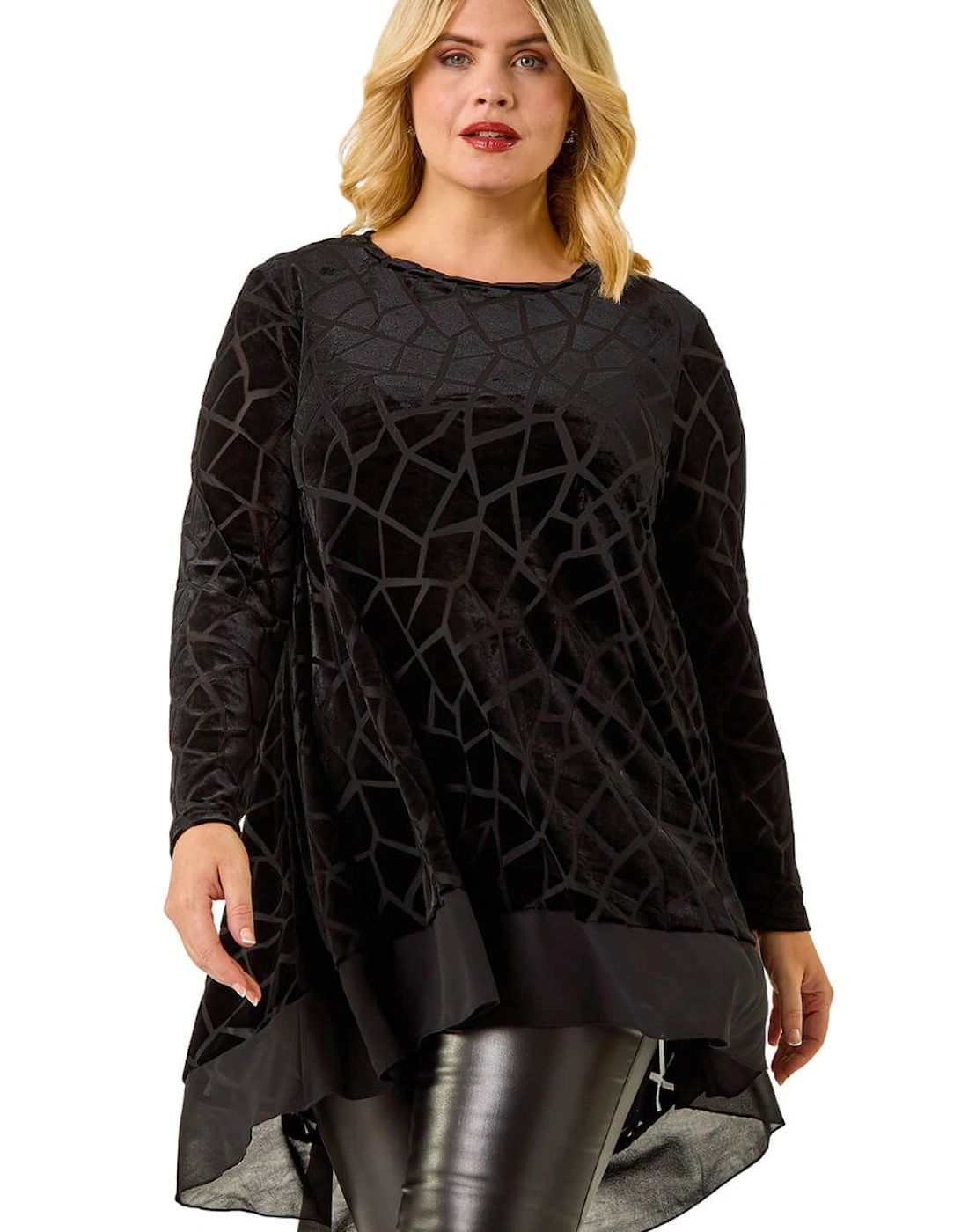 Curve Velvet Chiffon Hem Top, 2 of 1