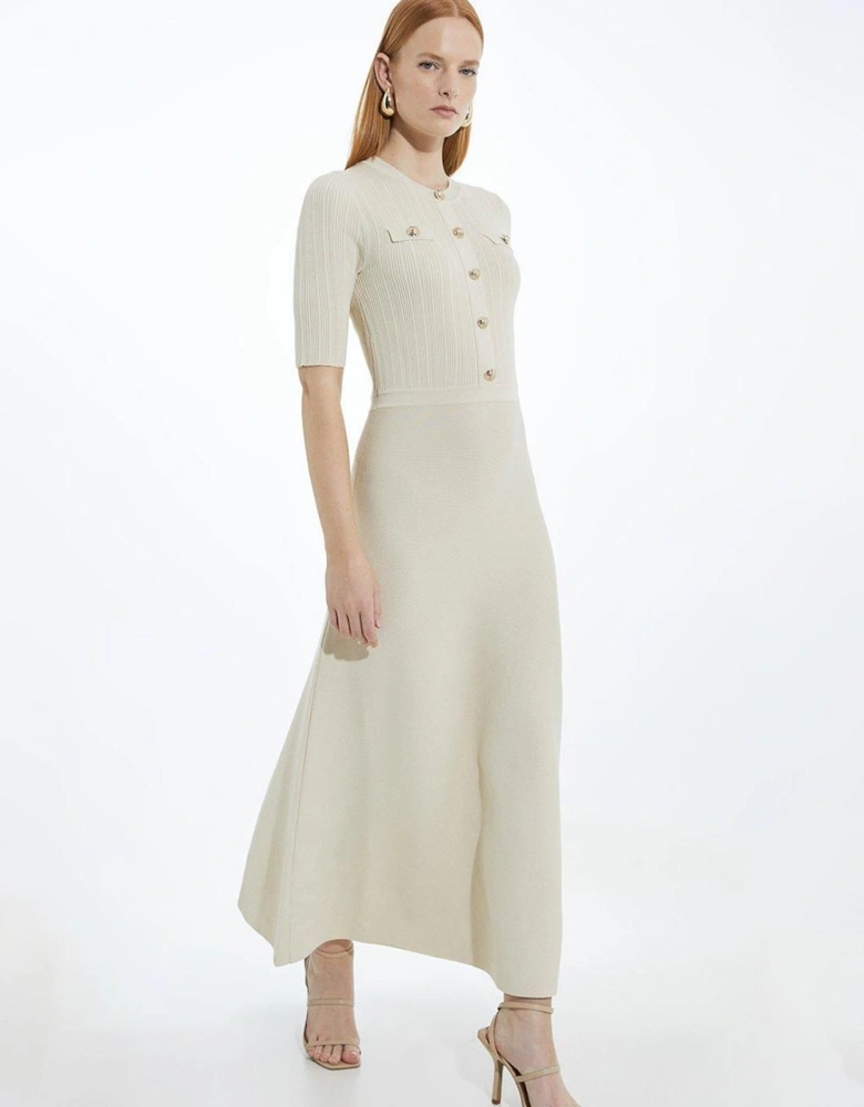 Rib Knit Military Trim Maxi Dress