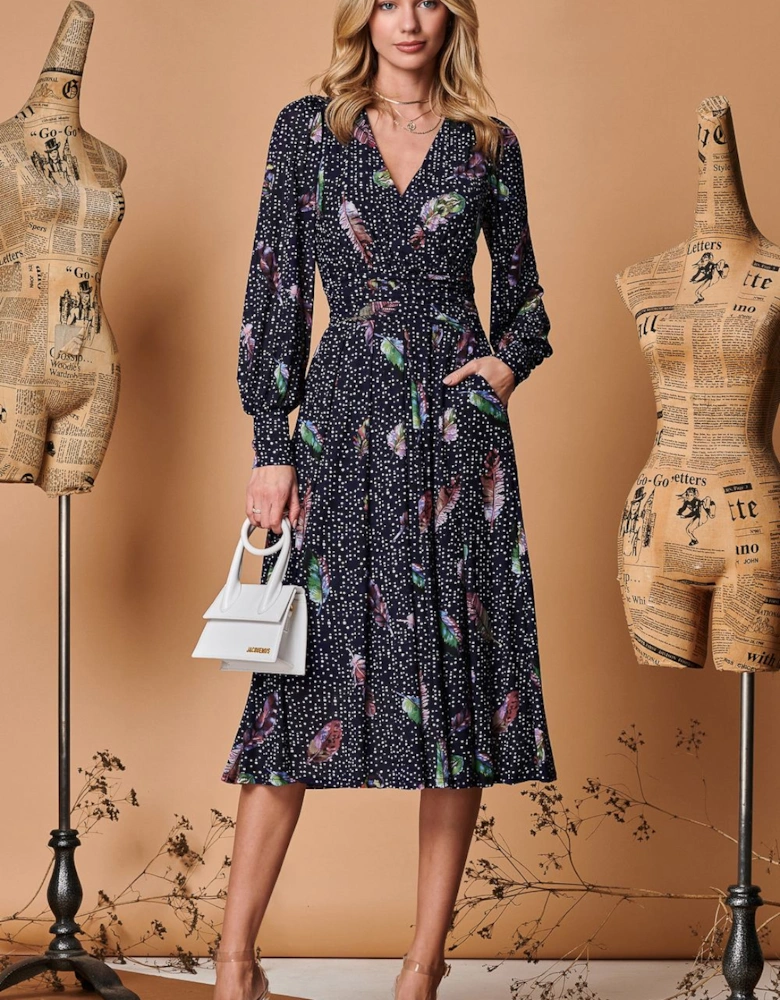 Wrap Front Long Sleeve Mesh Dress